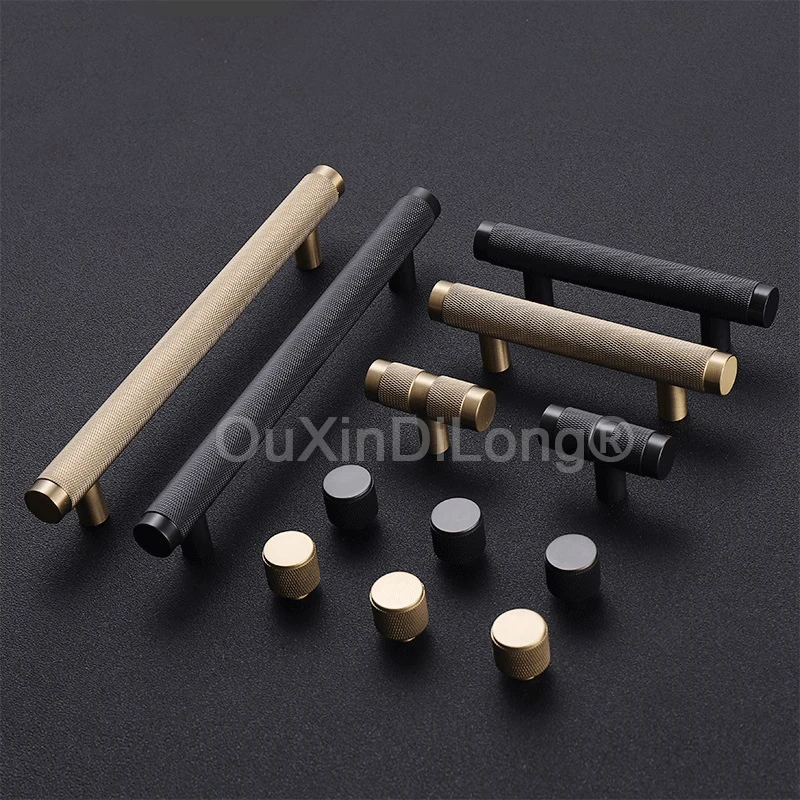 

10PCS Knurling Brass Furniture Handles Wardrobe Drawer Cabinet Door Pulls Knurled Bold Handle Cabinet Knob Black/Gold GF824