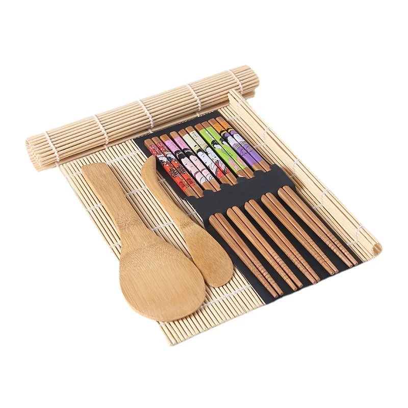

Sushi Maker Set Natural Premium Bamboo Rolling Sushi Making Kit DIY Tools Ladle Wooden Shovel Bamboo Chopsticks Curtain N