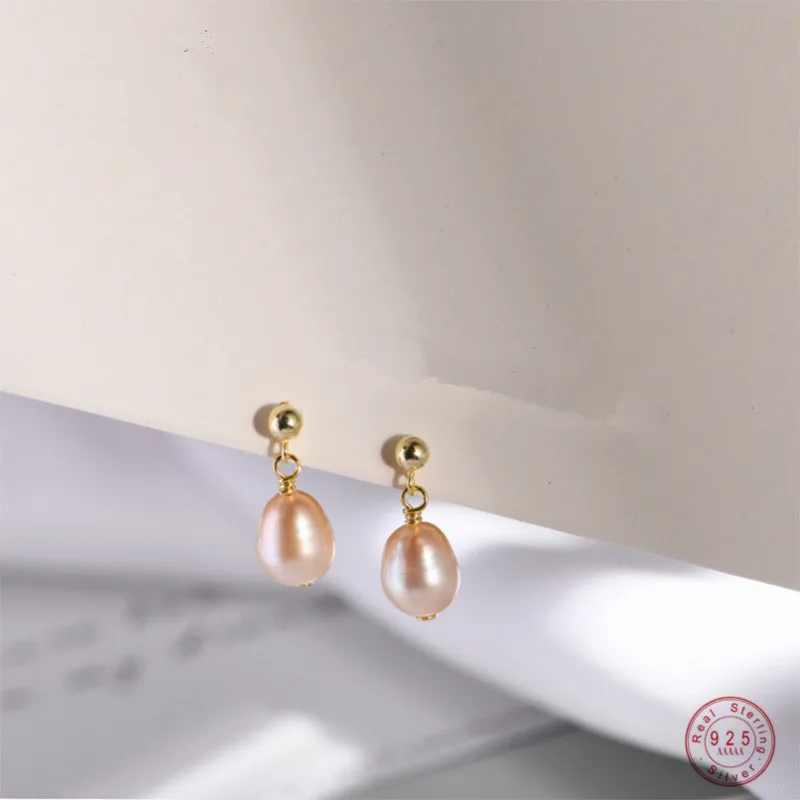

925 Sterling Silver Natural Baroque Shaped Pearl Earrings Women Korean Temperament Wedding Jewelry Gifts