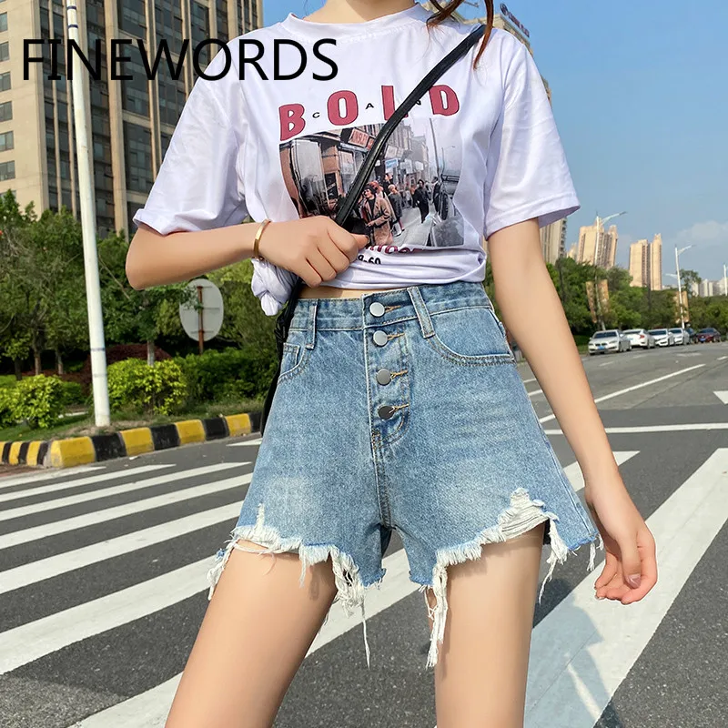 

Джинсовые шорты FINEWORDS с высокой талией, на одной пуговице, летние мини-шорты, сексуальные пляжные, размера плюс, повседневные, 2020