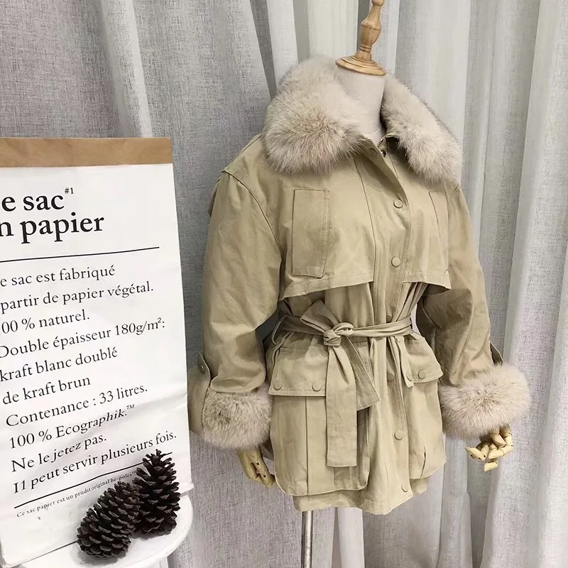 Зимний натуральный Лисий мех воротник легкий пуховик съемный|Женские пуховики| |