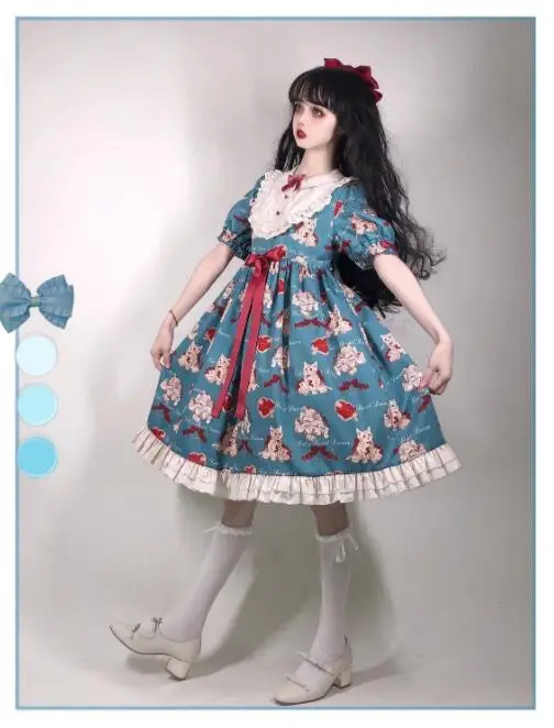 

Mothybot Elegant Lolita Dress Gray-green Wish Cat Handle Pretty Woman Street Photo Art Style