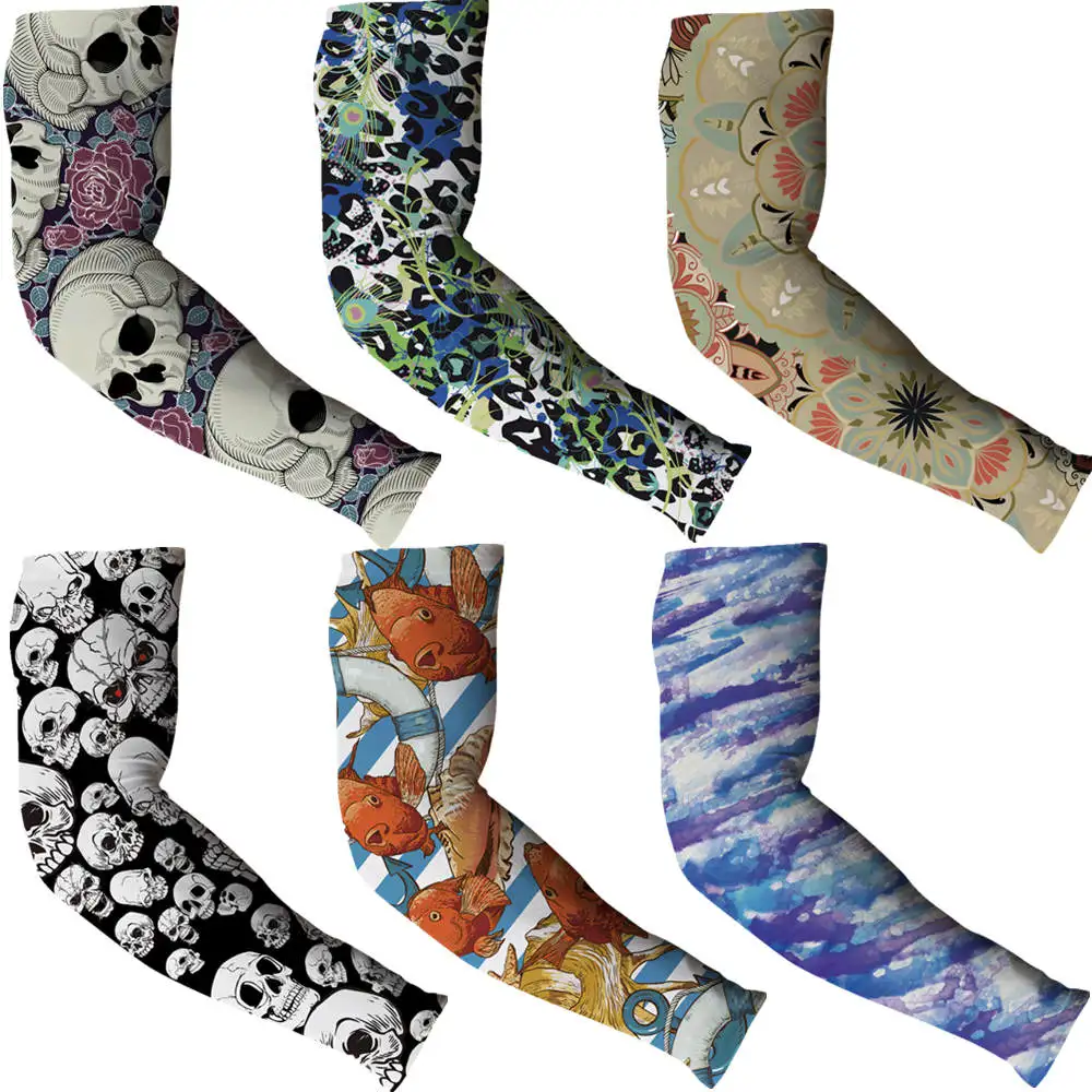 

A31-A60 Skull Design Outdoor Cycling Ice Silk Cool Arm Tattoo Sleeves Ice Silk Sleeves Quick Dry UV Sunscreen Cuff accessories