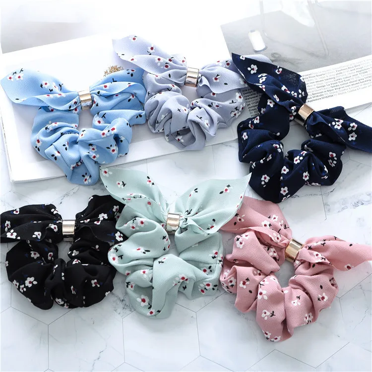 

New Large Intestine Circle Hair Rope Rabbit Ears Knotted Floral Cloth Circle Pure Color Hair Accessories