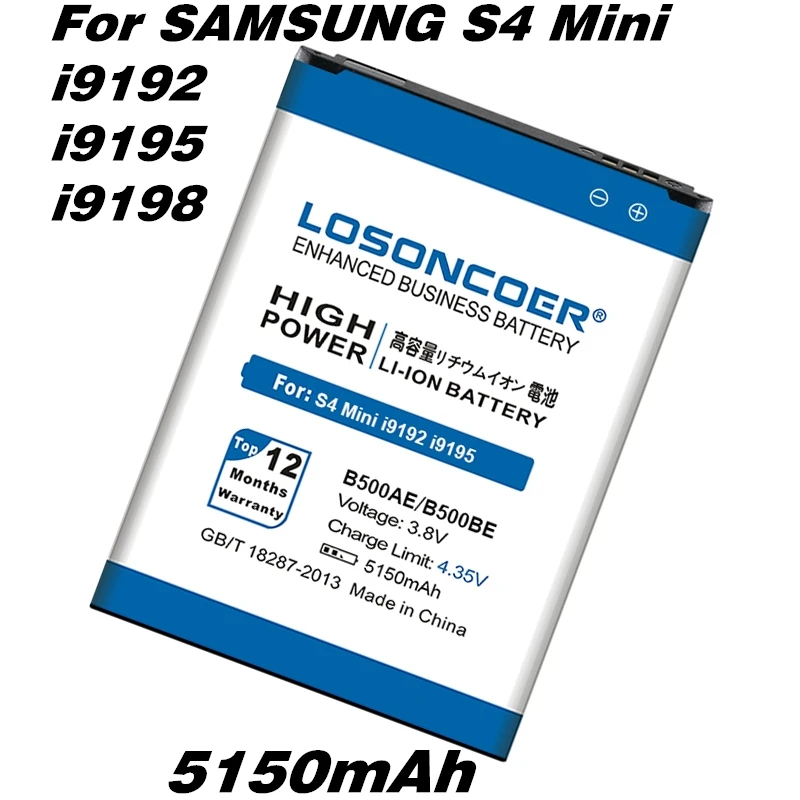 LOSONCOER 5150mAh B500BE/B500AE для samsung S4 Mini батарея i9198 i9192 i9195 i9190 батарея для Galaxy Mini S4 батарея
