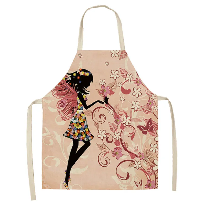 1 шт. хлопковый льняной Кухонный Фартук с принтом в виде цветов и бабочек для