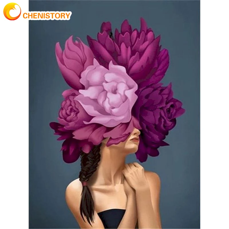 

CHENISTORY DIY Oil Painting Beautiful Purple Flower Painting By Numbers Acrylic Paint Girl Paint Canvas Picture HandPaint Decor