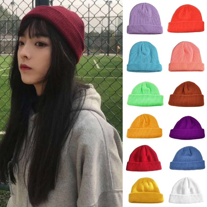 

Шапка-бини в рубчик для мужчин и женщин, трикотажная однотонная в стиле Харадзюку, хип-хоп, мешковатая Шапка-бини с рисунком в виде дыни и чер...