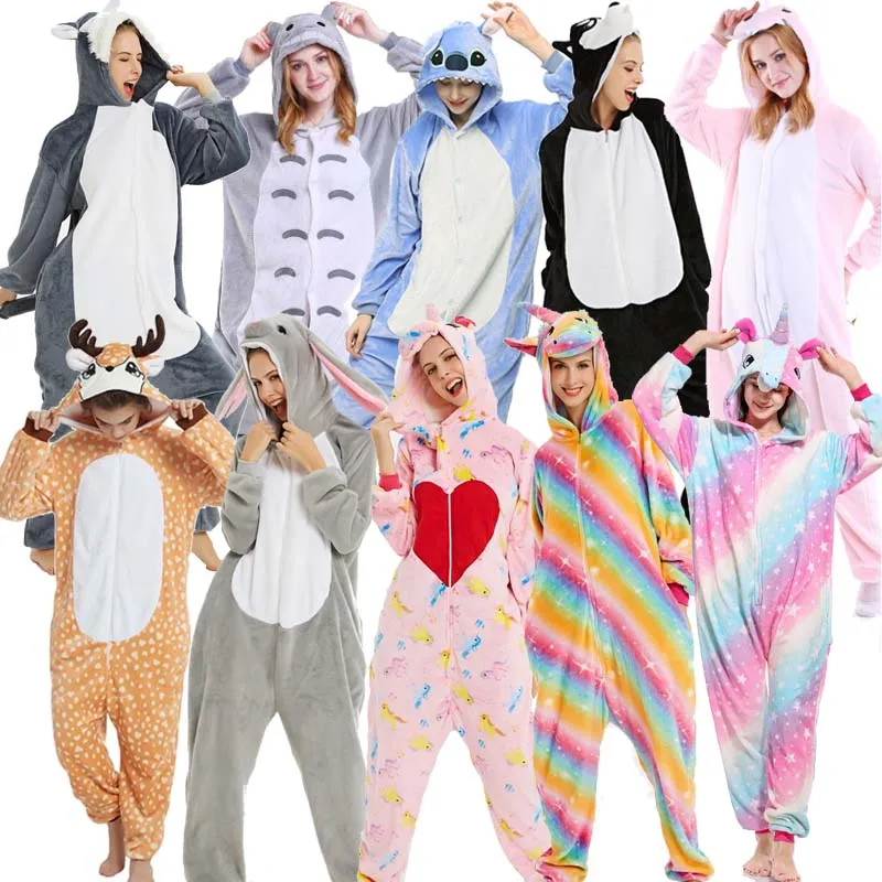 Единорог Onesie унисекс зима кигуруми Тоторо милый мультфильм Женщины ночное белье