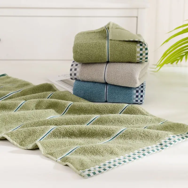 

Comfortable Home Supplies Men's Sports Check Towels Soft Cotton Thick Towels Dark Check Embroidered Absorbent Warm Basic Towels