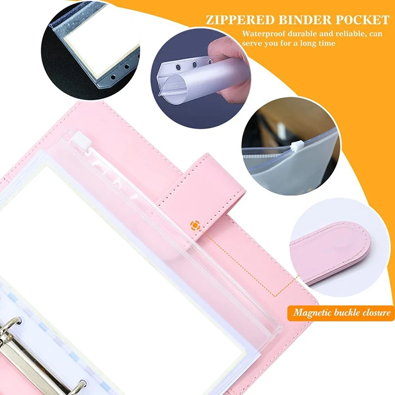 

Budget Binder, Envelopes with PU Leather 6 Ring Binder,Waterproof Cash Budget Envelopes System with Label Stickers