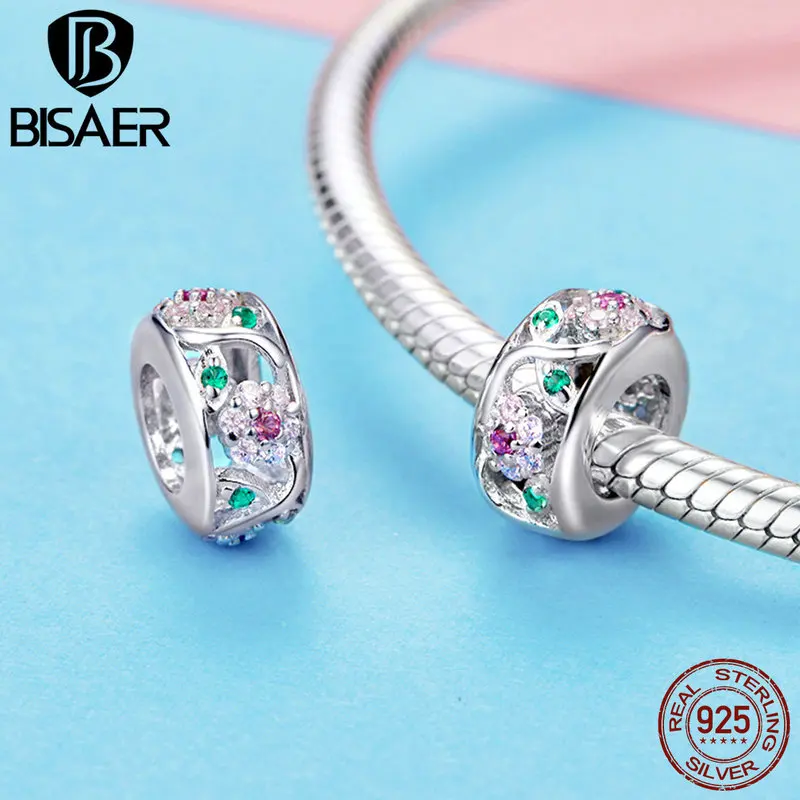 BISAER Подвески Серебро 925 оригинальный Круглый Форма CZ бусины для браслетов и