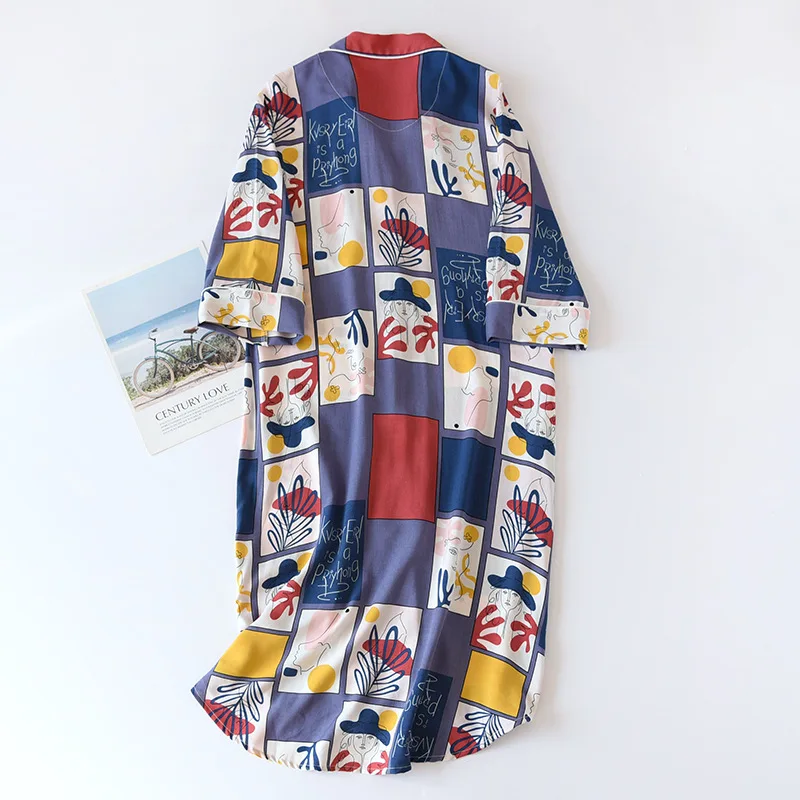 

New Nightgown Women Spring Summer Dress Female Viscose Cardigan Night-robe Lady Pajamas Short-sleeved Loose Soft Nightdress