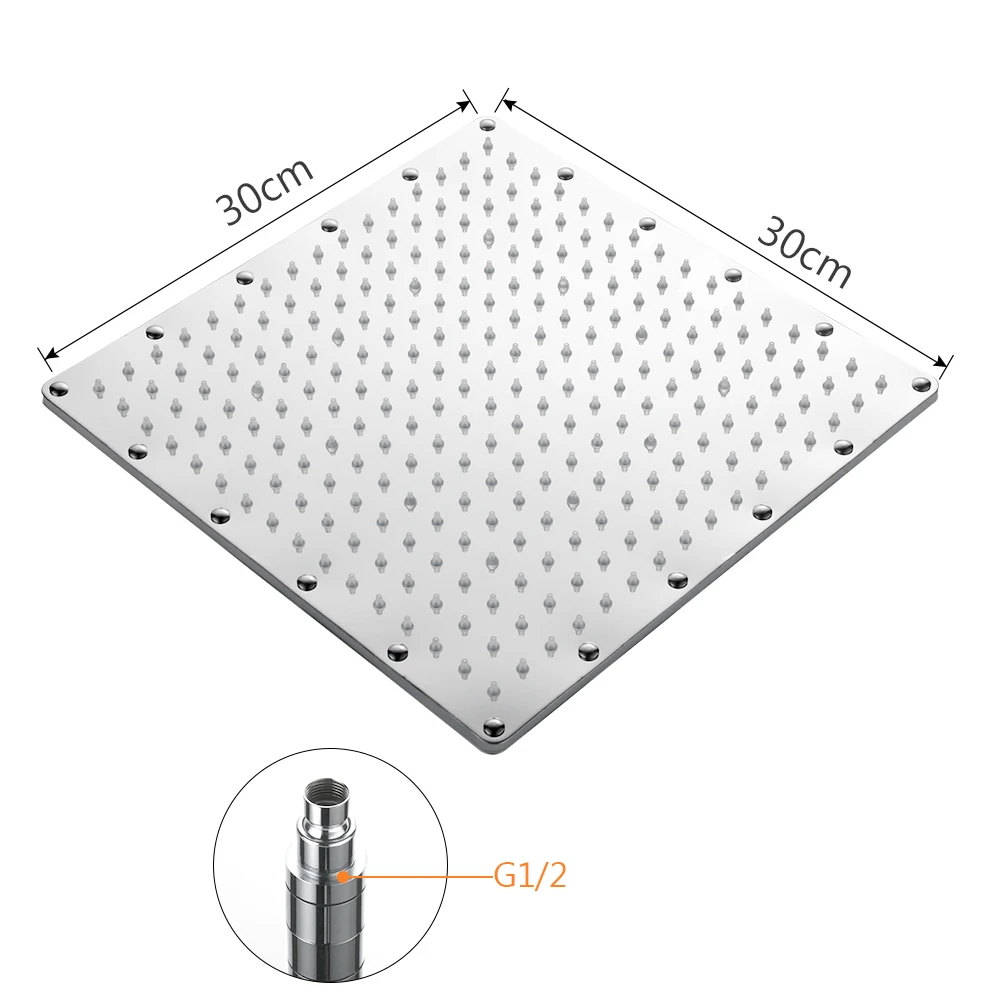 

30cm*30cm Square stainless steel ultra-thin Rainfall shower head 12 Inch rain showerheads water power shower heads