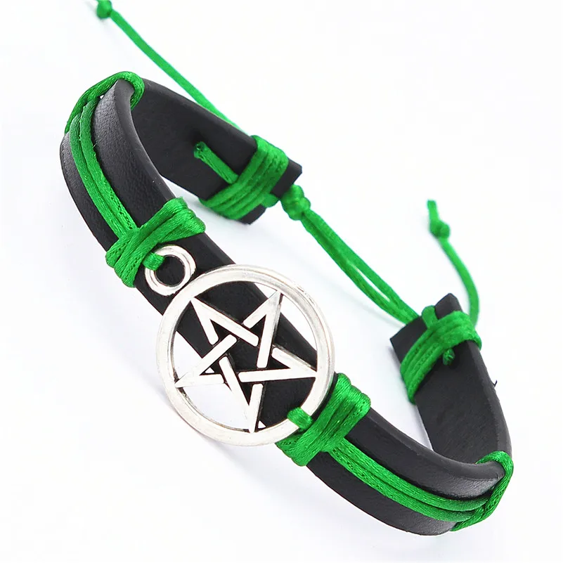 Мужской и женский кожаный браслет DGW плетеный серебристого цвета с пятиконечной