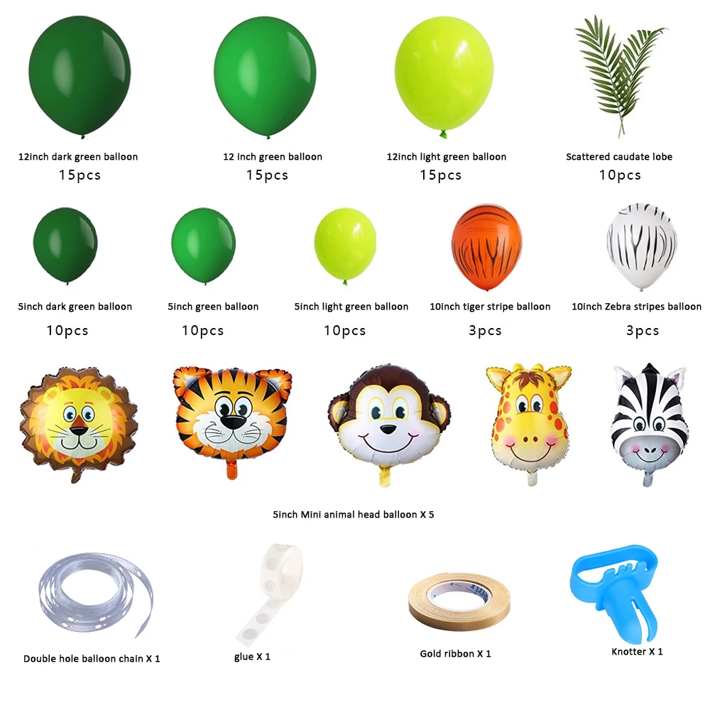 Juego de globos de animales del bosque verde oscuro, globos de aluminio con hojas artificiales para ni&ntilde;os, ni&ntilde;os y ni&ntilde;as, suministros para fiesta de cumplea&ntilde;os y Baby Shower-4