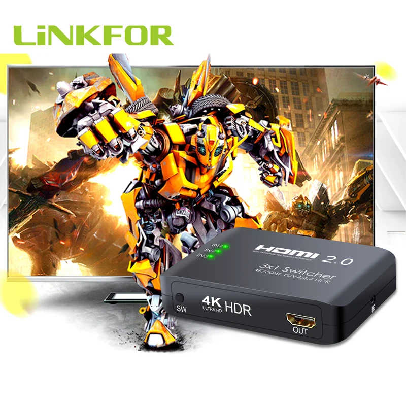 LiNKFOR 3-портовый Коммутатор HDMI 2 0 Поддержка порта 4K/60Hz YUV 4:4:4 HDR LPCM DTS7.1 DSD стандарт HD