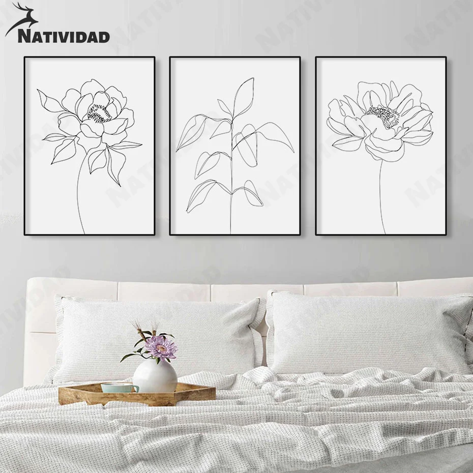 

Modern Flower Line Sketch Canvas Painting Art Wall Decor Modern Minimalist Wall Sticker Poster Bedroom Living Room Decoration