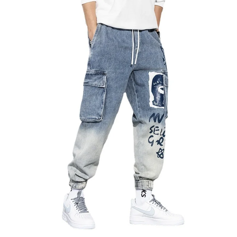 

Trousers Jogging Cargo Pants Men Multi-pocket Gradient Color Tooling Jeans Men's Autumn Korean Loose Casual Streetwear Hip Hop