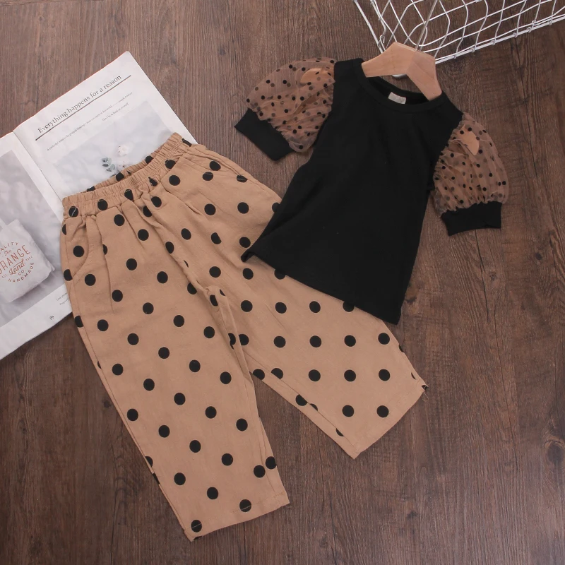 

Menoea Summer Baby Girls Clothes Polka Dot Short Sleeved Pant 2pcs Outfit Suit Children Tracksuit Mesh Toddler Kids Clothing Set