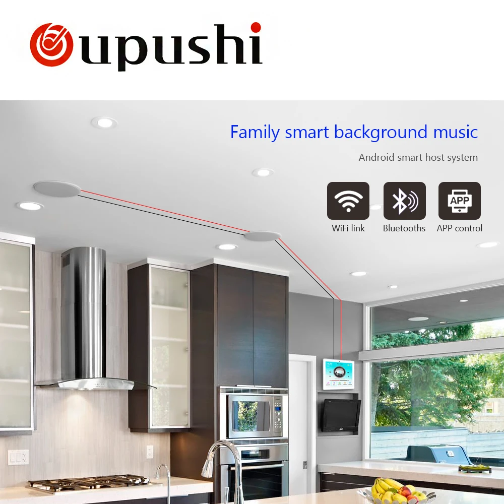 Oupushi умный маленький настенный усилитель сенсорный экран Bluetooth Wi-Fi соединение с настенным потолочным динамиком
