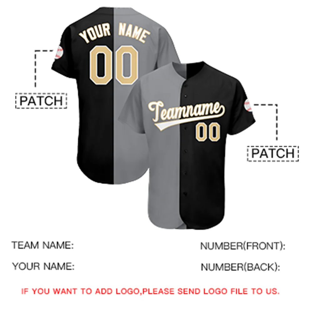 Men/Youth Custom Split Half-buckle Baseball Jersey Print With Team&Player Name Number Add Logo Outdoor Game Sport Shirt