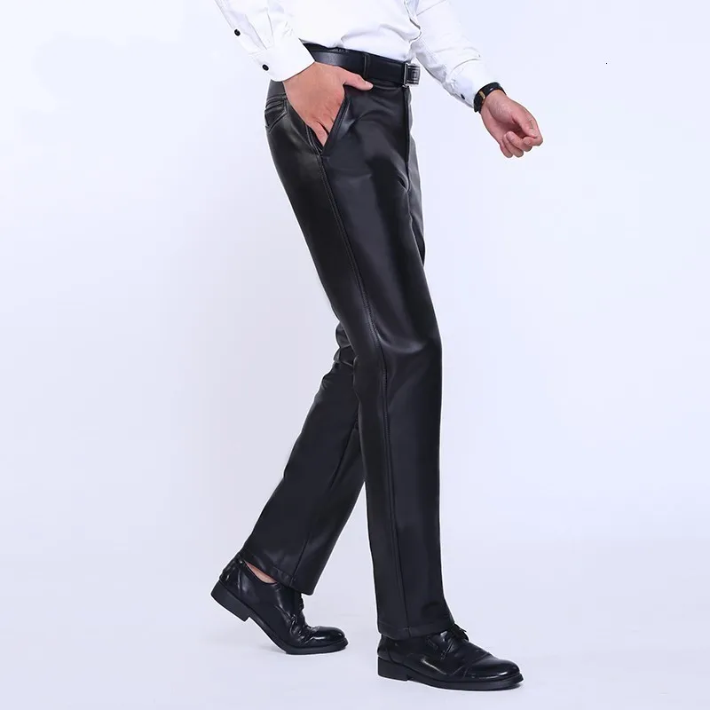 Мужские брюки из искусственной кожи с толстой флисовой подкладкой зимние теплые