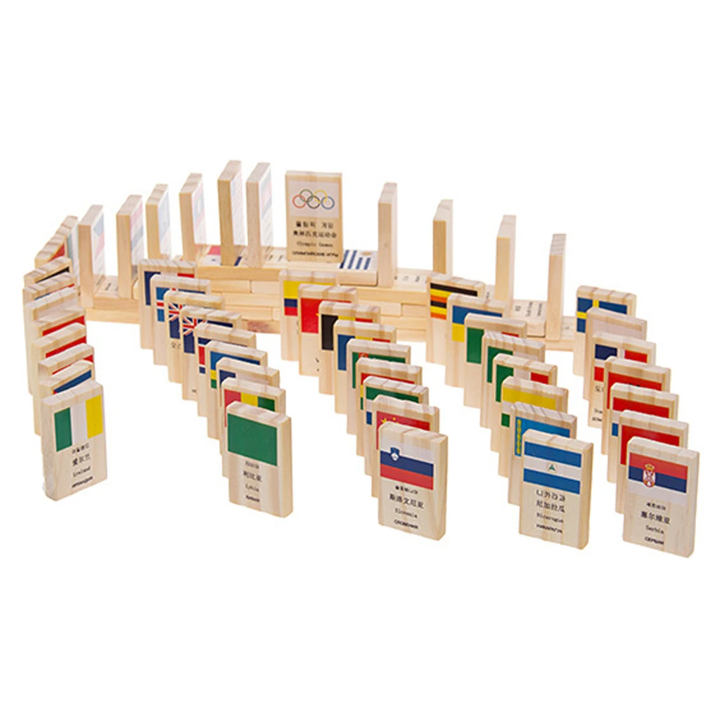 

100pcs Wooden Flag Cognitive Blocks Children Building Bricks Dominoes