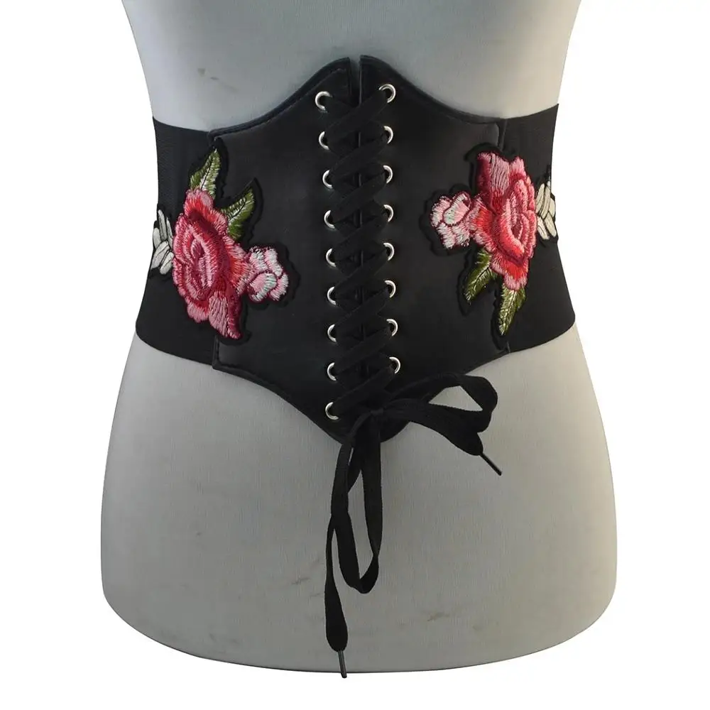 

Boho Vintage Black PU leather Flower embroidery Sexy summer beach body chain Belt Waist chain for Women Ethnic Indian Gypsy Jewe