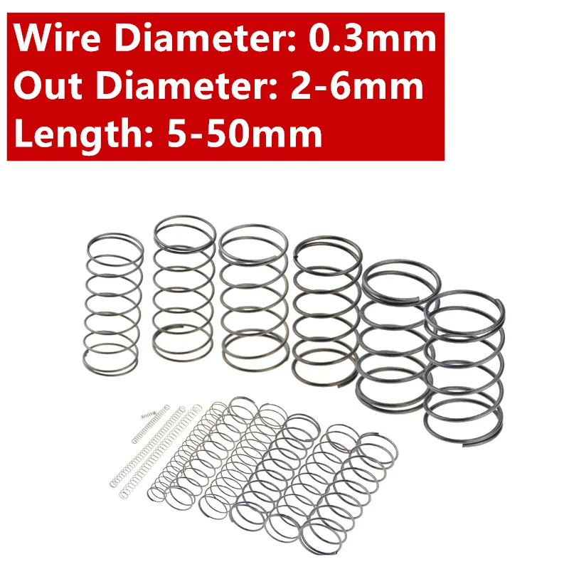 

10PCS 0.3*2 3 4 5 6mm*5-50mm Spring Steel Small Compression Release Mechanical Return Spring Pressure Spring