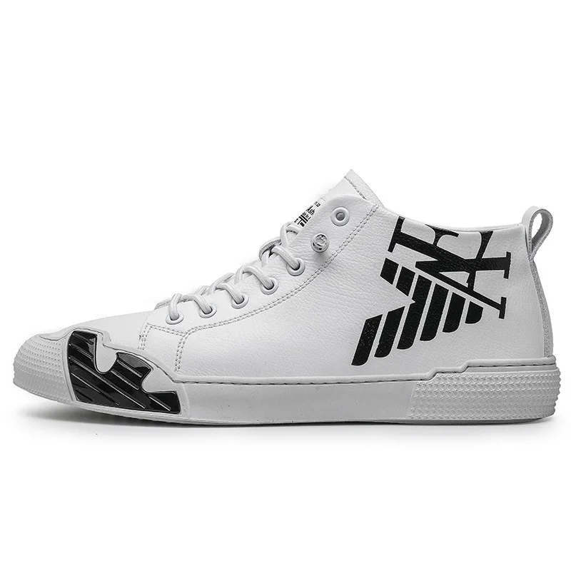 

Fashion Letter Black Printing High-top Sneakers Men's Skateboard Shoes Comfortable Flat Casual Sneakers Men's White Shoes