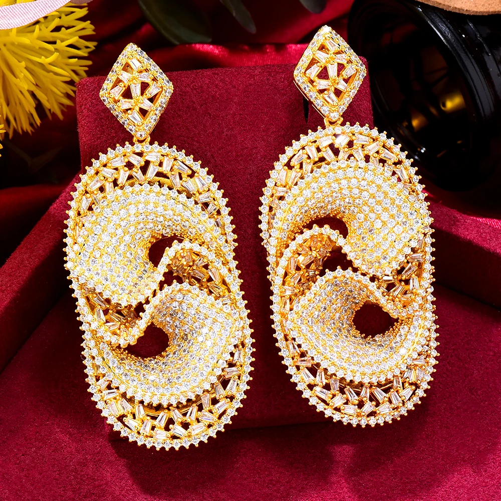 

Missvikki New High Quality Iced Out Big Oval Drop Earrings For Women Wedding Geometric Brincos Female DIY Fashion Jewelry Gift