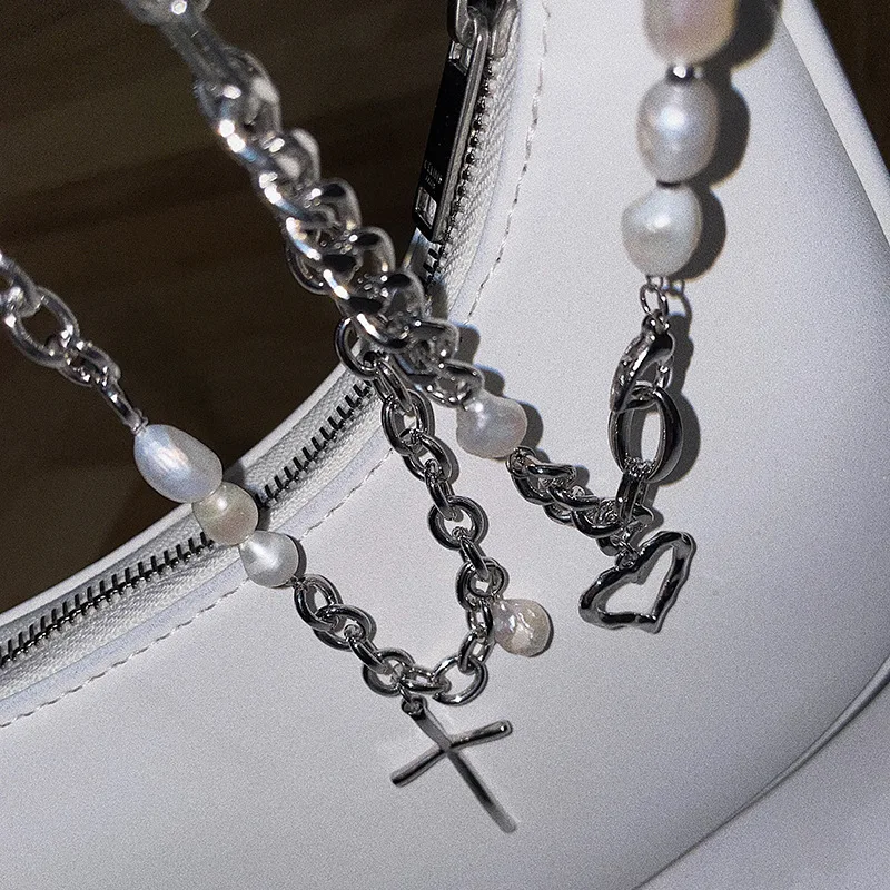 European Fashion Pearl Chain Splicing Necklace Female Alloy Real Gold Plating Jewelry Hip Hop Cross Heart Pendant | Украшения и