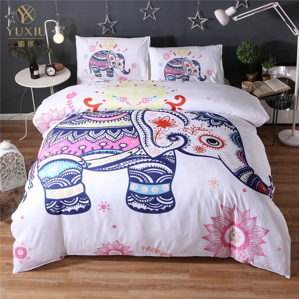 

YuXiu Classic Elephant 3D Bedding Sets Animals Duvet Cover Set Colorful Bed Linen Quilt Covers 3Pcs Twin Full Queen King Double
