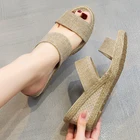 Богемные женские сандалии на танкетке 6 см из льна и хлопка, женские эспадрильи на пеньковой платформе, удобная обувь, 2021