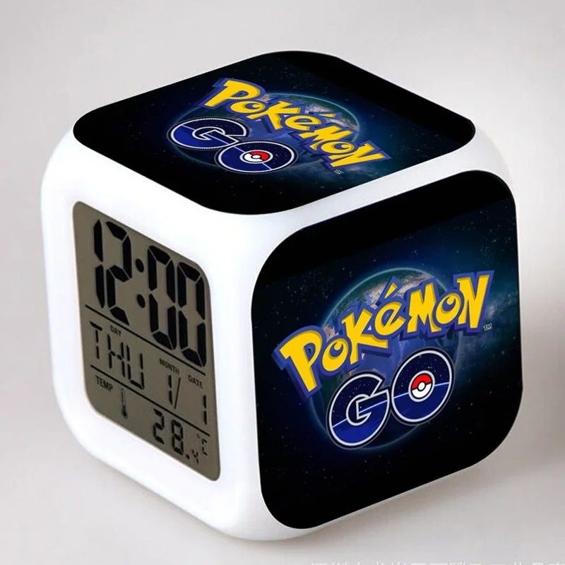

Pokémon Alarm Clock Thermometer Colorful Color Change Cute Clock Kids Desk Decoration LED Alarm Clock Elf Pikachu New Year Gift