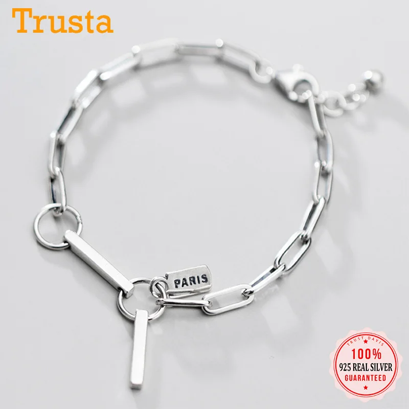 

Trustdavis реальные 925 стерлингового серебра модные стильные футболки с геометрическим рисунком, палка браслет-цепочка эластичные браслеты для ...