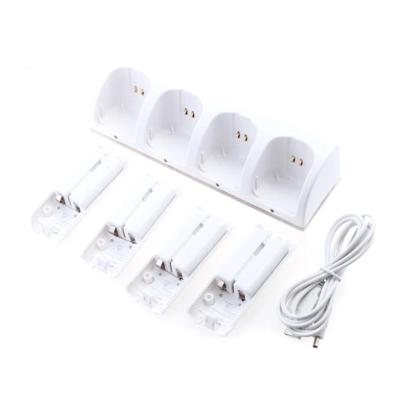 For Wii controller Quad 4 Charger Dock Station+ 4pcs 2800mAh Rechargeable Batteries Kit for Wii Remote Controller White Charger