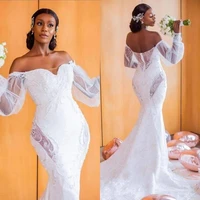 off the shoulder long sleeve african bridal wedding dresses sexy illusion long wedding gowns with lace