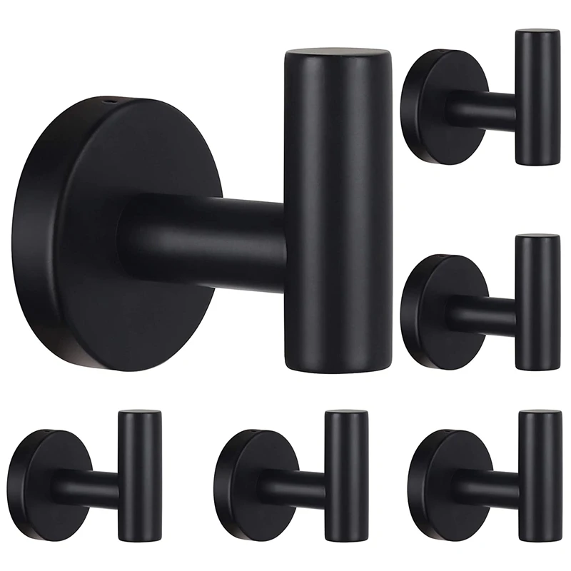 

Bathroom Hook Wall Towel Hook 6 Pieces Black Coat Hook for Bathroom Kitchen Garage Home Hotel Office Cabinet