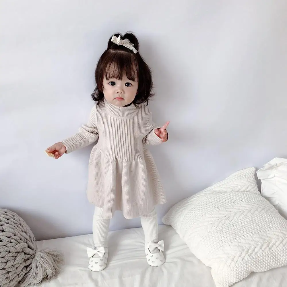 Стильное осенне-зимнее вязаное платье для маленьких девочек модный свитер с