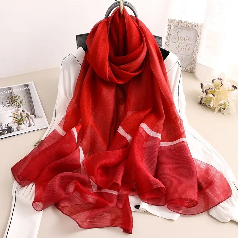 Роскошный брендовый мягкий однотонный 100% шарф из натурального шелка для женщин