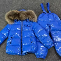 childrens snowsuit real fur collar toddlder clothing set kids down jacket and pants 2 pieces suit for boy girl 0 12 year parka