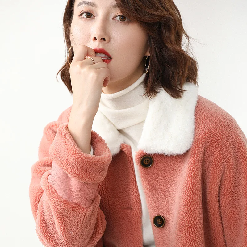 Зимняя женская куртка размера плюс Овечья стриженая Женская шерстяная
