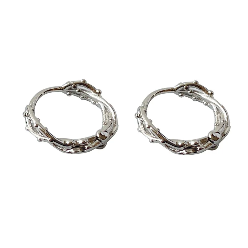 

925 sterling silver jewelry with retro thorns twist braid round earrings unisex fashion all-match ear buckle for women gifts