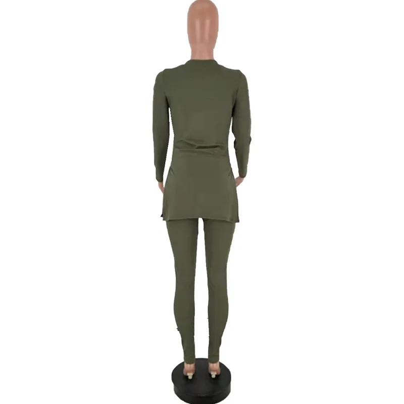 

Plus Size Knitted 2 Piece Matching Set Women Clothes Side Split Long Sleeve Top+ Fitness Pant Autumn Winter Two Piece Tracksuit