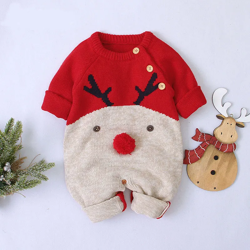 

Winter Warm Newborn Infant Baby Girl Romper Christmas Baby Boy Clothes Knitted Jumpsuit Xmas Toddler Costumes Clothes 0-18M