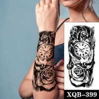 temporary tattoo stickers black clock peace dove feather rose totem fake tattoos waterproof tatoos arm large size for women men