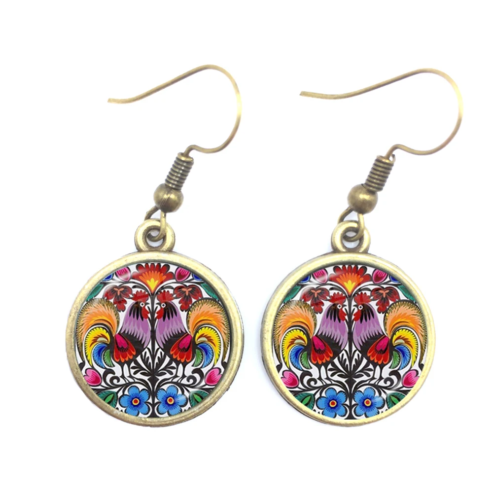 Польские народные кабошоны разрисованные изделия из стекла серьги Этнические