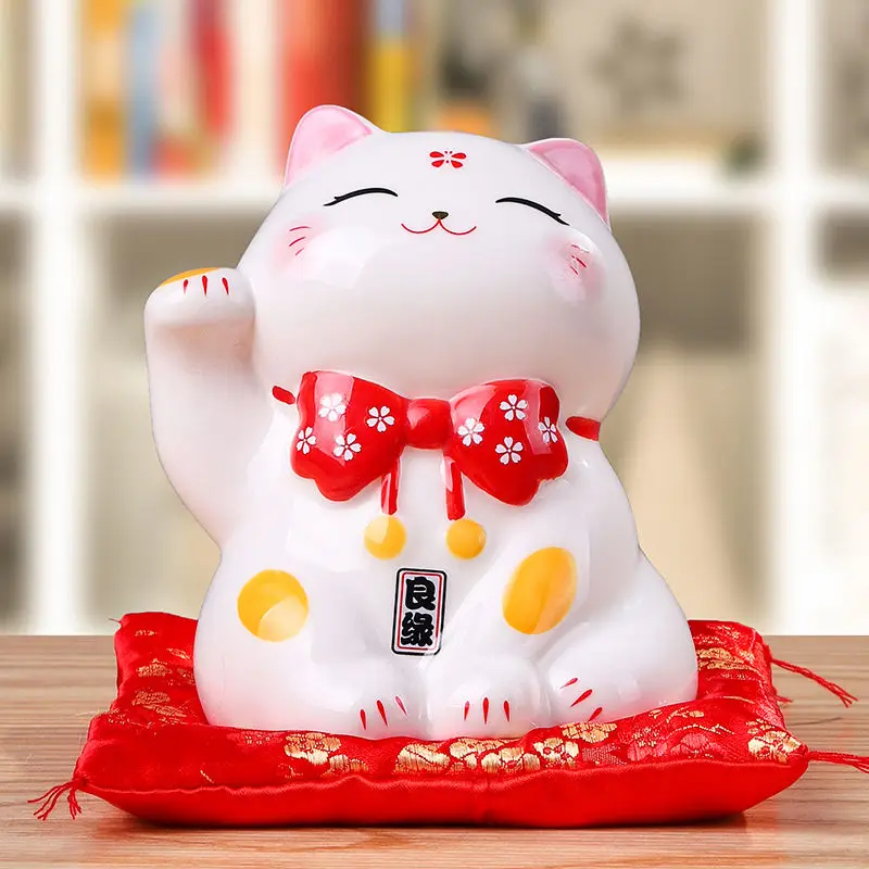 

4.5 Inch Ceramic Lucky Fortune Cat Money Box Coin Bank Home Decoration Ornament FENG SHUI Figurine